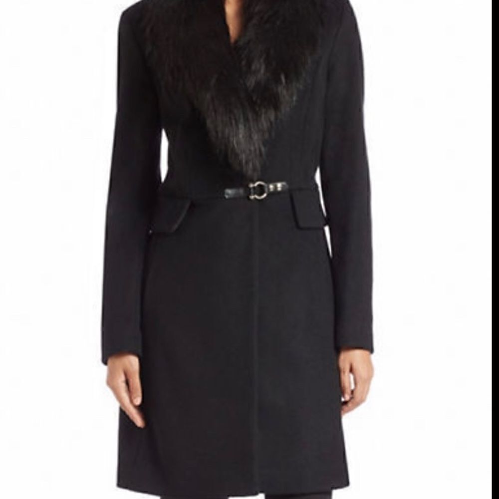 Ivanka Trump Faux Fur Trim Shearling Coat – Navy Blue – XS – NWOT